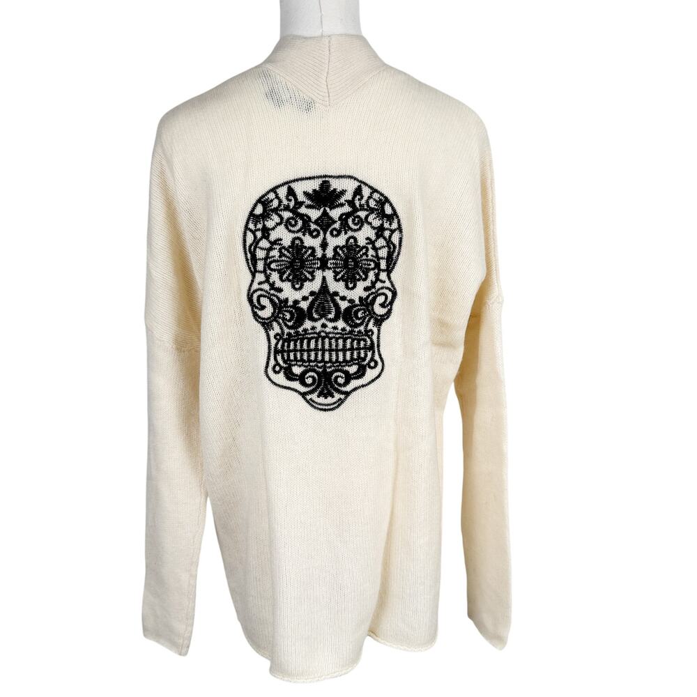 Skull Cashmere Wool Cashmere Open Front Knit Cardigan Sweater Ivory - XS